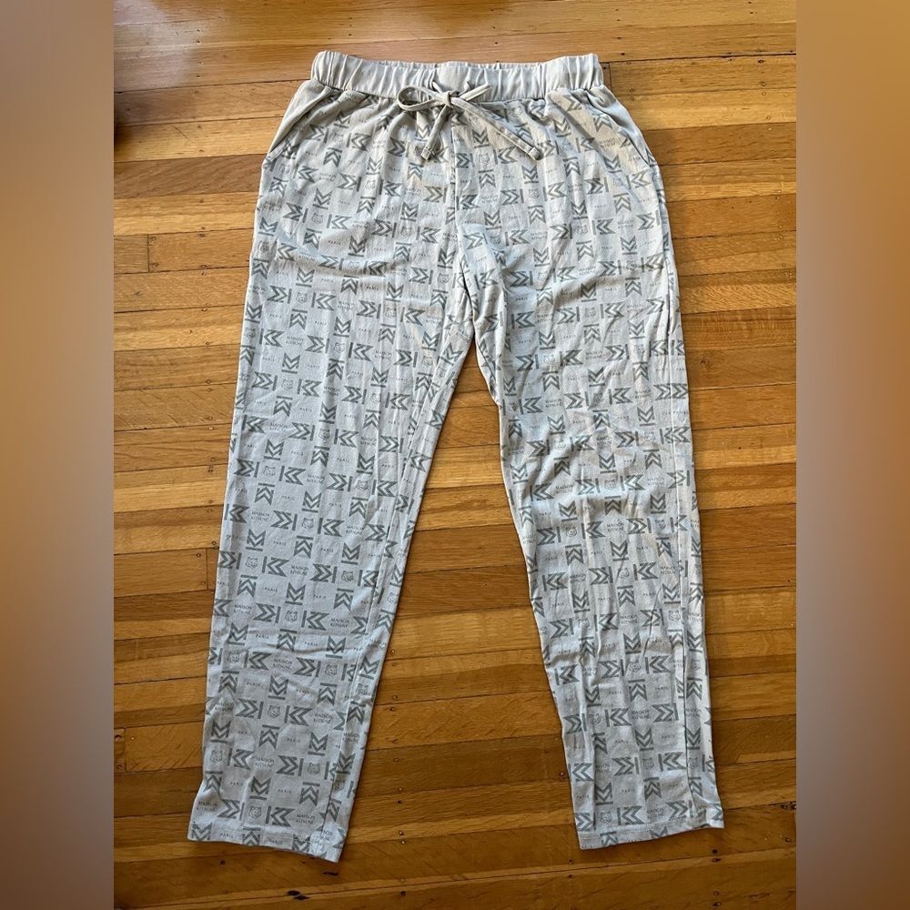 Maison Kitsune logo branded joggers lounge pants grey cement L comfy streetwear